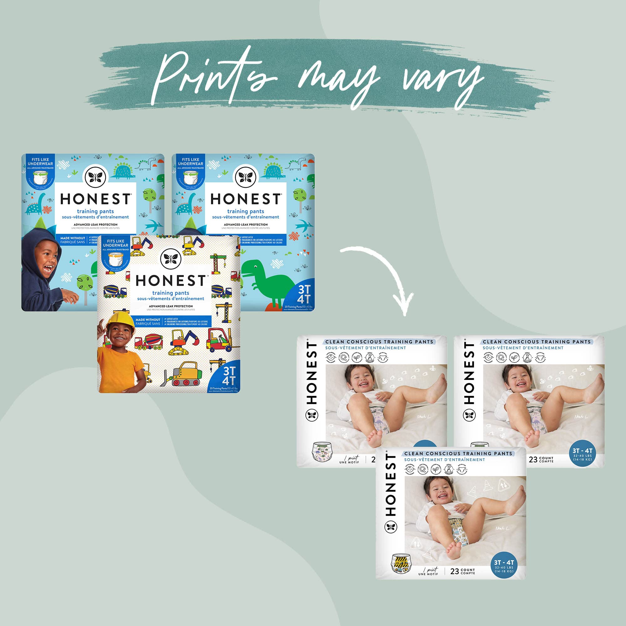 The Honest Company Clean Conscious Training Pants | Plant-Based, Sustainable Diapers | Rompin' & Stompin' + Diggin' It | Size 3T/4T (32-40 lbs), 69 Count