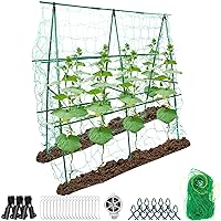 Aboofx 48 x 48 Inch Garden Trellis for Climbing Plants, A-Frame Foldable Cucumber Trellis for Raised Bed, Detachable Garden Trellis with Trellis Netting and Clips for Outdoor Plant Tomato Vegetables