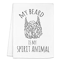 Funny Dish Towel, My Beard is My Spirit Animal, Flour Sack Kitchen Towel, Sweet Housewarming Gift, Farmhouse Kitchen Decor, White or Gray (White)