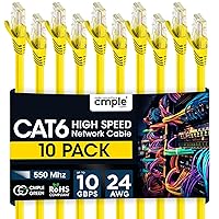 Cmple - 10 Pack Cat6 Ethernet Cable 7 ft Cat 6 Network Cable with RJ45 Connectors 10Gbps Computer LAN Patch Cord Router Ethernet Cord - Yellow