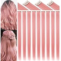 9PCS Princess Party Highlights Clip in Smoke Pink Hair Extensions Christmas Costumes Wig for Woman(Light Pink)