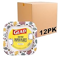 Glad Everyday Square Disposable Paper Plates with Falling Foliage Design, Small | Cut-Resistant, Microwavable Paper Plates for All Foods & Daily Use | 7 Inches, 50 Count - 12 Pack