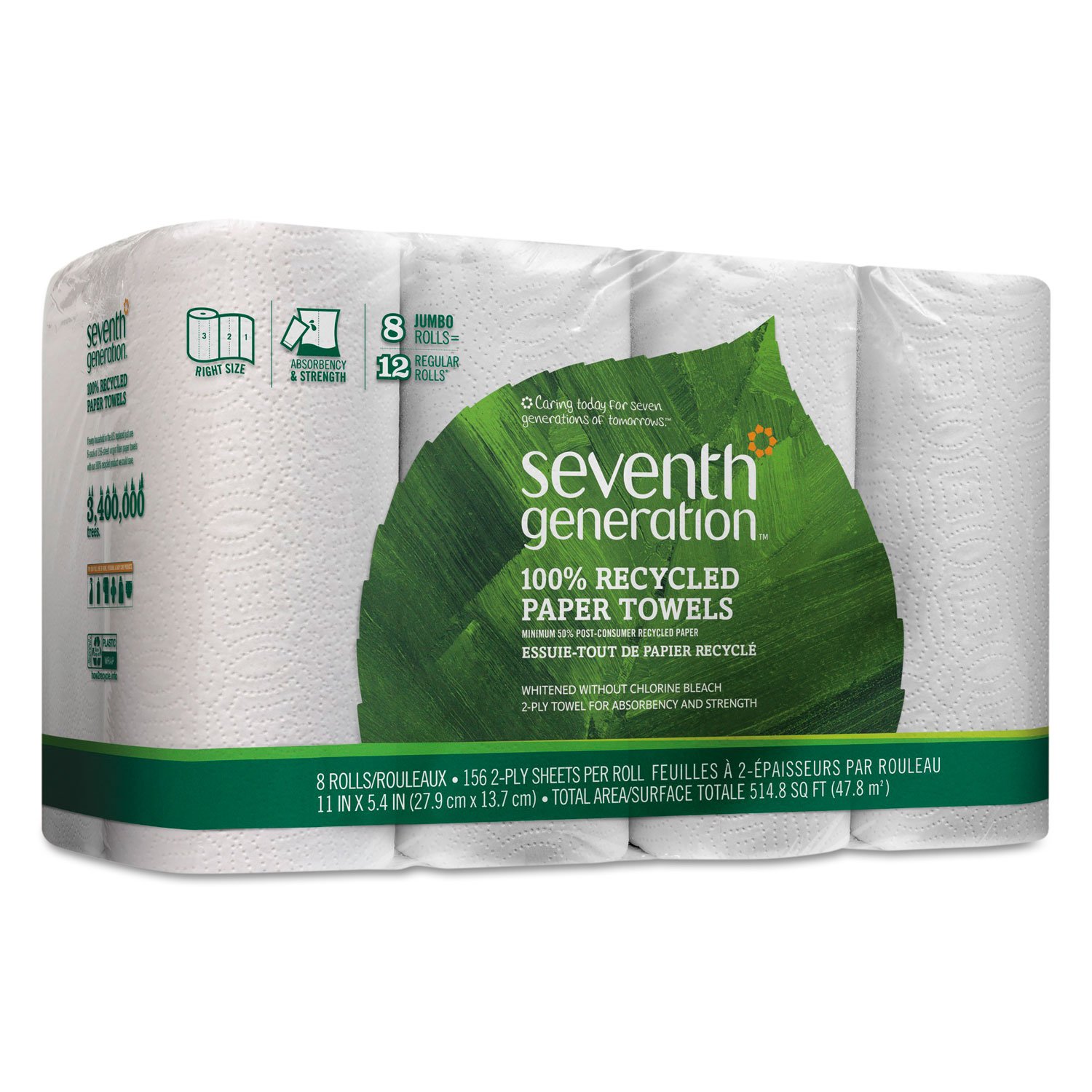 7Th Generation 13739Pk 100% Recycled Paper Towel Rolls, 2-Ply, 140 /Rl, 8 Rl/Pk