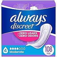 Always Discreet Adult Incontinence Pads for Women, Moderate Absorbency, Regular Length, Postpartum Pads, 108 CT (Packaging May Vary)