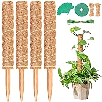 Moss Pole for Plants, 4 Pack Moss Poles for Climbing Plants, Monstera Coir Totem Pole, 15.8 Inch Moss Sticks for Plant Support, Indoor Potted Plants Train Creeper Plants Grow Upwards
