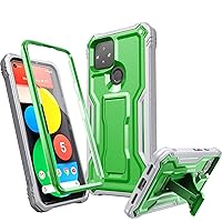 for Pixel 5 Case, Dual Layer Shockproof Heavy Duty Case with Screen Protector for Google Pixel 5 Phone, Built-in Kickstand (Green)