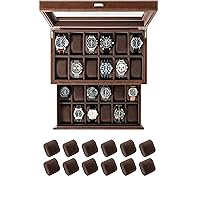 TAWBURY Bayswater 24 Slot Watch Box with Drawer (Brown) with a Set of 12 Extra-Small Pillows to Fit 5.5-6.5