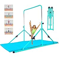 Upgrade Foldable Gymnastic Bar with Mat for Kids Ages 3-12, 200 lbs Weight Capacity, Gymnastic Kip Bar Horizontal Bar for Kids, Gymnastic Training Equipment for Home and Gym Center Use