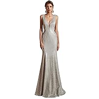 Women's Crystals Sparkly Plunging V Neck Mermaid Prom Evening Dress