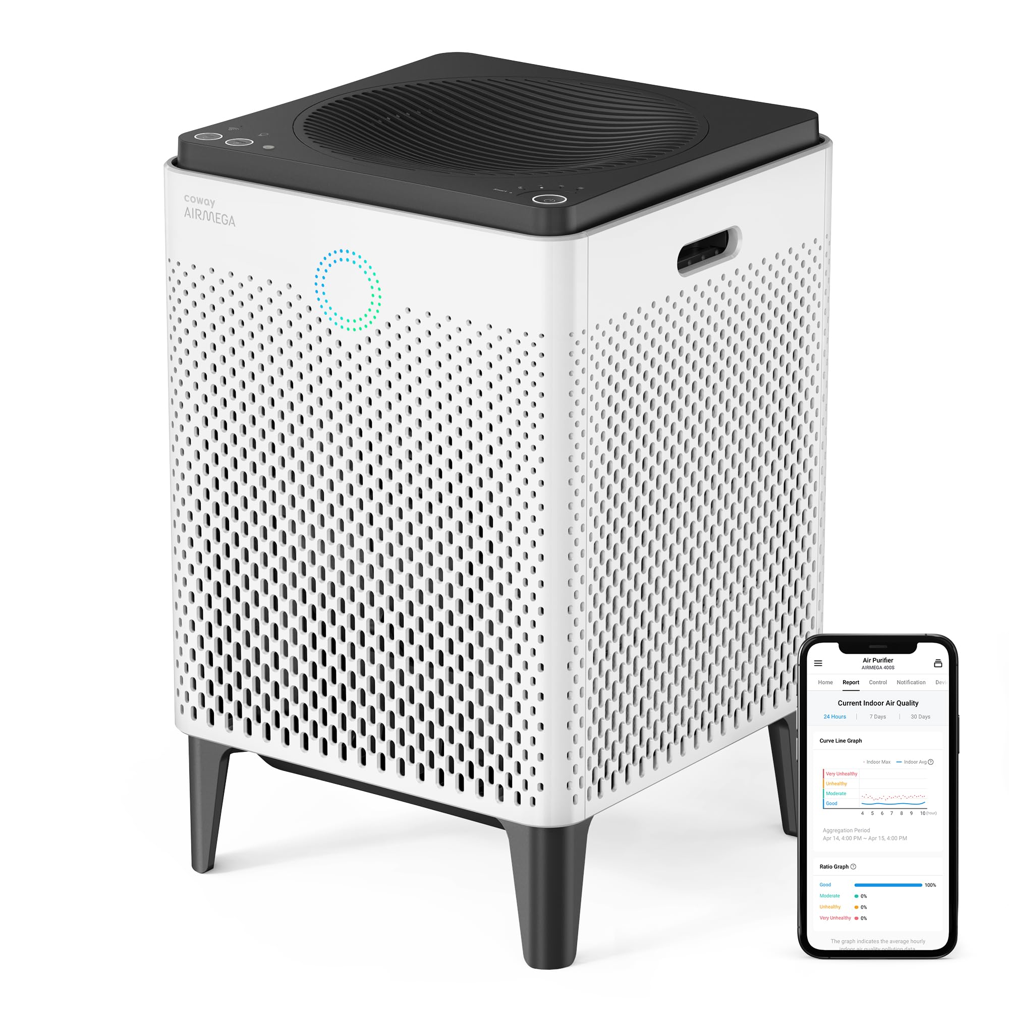 Coway Airmega 400S App-Enabled Smart Technology Compatible with Amazon Alexa True HEPA Air Purifier, Covers 1,560 sq.ft, White
