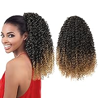1B/27 Afro Puff Drawstring Ponytail Human Hair - Feeling 16 Inch Ombre Ponytail Extension Honey Blonde Kinky Curly Short Ponytail Extension for Black Women Clip In Ponytail Hair Extensions (5.64 OZ)
