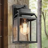 Black Outdoor Wall Lights, Farmhouse Exterior Wall Sconces Light Fixture with Clear Glass, Modern Square Waterproof Lanterns for Front Door, Entry, Porch, Patio, and Gazebo