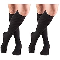 Truform Men's 15-20 mmHg Knee High Cushioned Athletic Support Compression Socks, Black, Medium (2 Pairs)