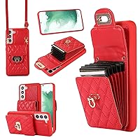 for Samsung Galaxy S21 Plus,Leather Magnetic Folio Cover with Card Holder,Kickstand - TPU Shockproof Durable Protective Phone Case (Red)