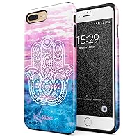 Compatible with iPhone 7 Plus iPhone 8 Plus Case Hamsa Fatima Hand Luck Symbol Mandala Henna Paisley Landscape Mountains Pattern Shockproof Dual Layer Hard Shell + Silicone Protective Cover