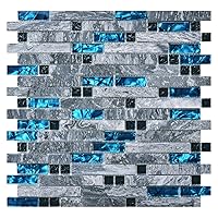 grout Decorative Tile, Blue/Gray, Glass, for Kitchen Backsplash or Bathroom Backsplash (5 Pack)
