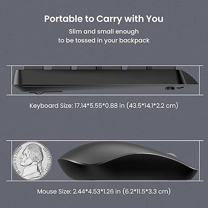 Wireless Keyboard Mouse Combo,PONVIT Energy Saving Slim Quick 2.4GHz Cordless Full Size Computer Keyboard Silent & 3 Adjustable DPI USB Mouse Independent On/Off Switch for PC Laptop,Black