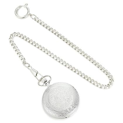 Bucasi PW1000SS Easy to Read Numbers Silver Tone Chain Pocket Watch