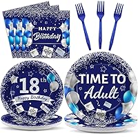96 Pcs 18th Birthday Party Plates and Napkins Party Supplies Time To Adult 18 Years Old Birthday Party Tableware Set Blue Silver 18th Birthday Party Decorations Favors Serves 24