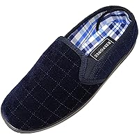 Mens Soft Velour Slippers/Indoor Shoes with Twin Gusset and Checked Design
