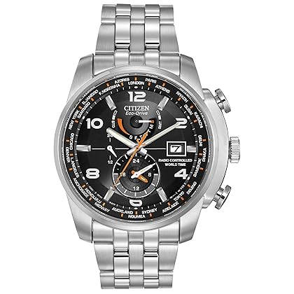 Citizen Eco-Drive World Time A-T Mens Watch, Stainless Steel, Technology, Silver-Tone (Model: AT9010-52E)