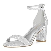PIZZ ANNU Women's Open Toe Ankle Strap Low Block Chunky Heels Sandals Party Dress Pumps Shoes Strappy Buckle Sandals with 2.6
