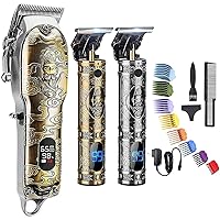 Professional Haircut Clippers and Trimmers Set of 3, Suttik Cordless Ornate Hair Clippers for Men, Barber Clippers for Hair Cutting Kit with T-Blade Beard Trimmer Set, Knight, LED Display