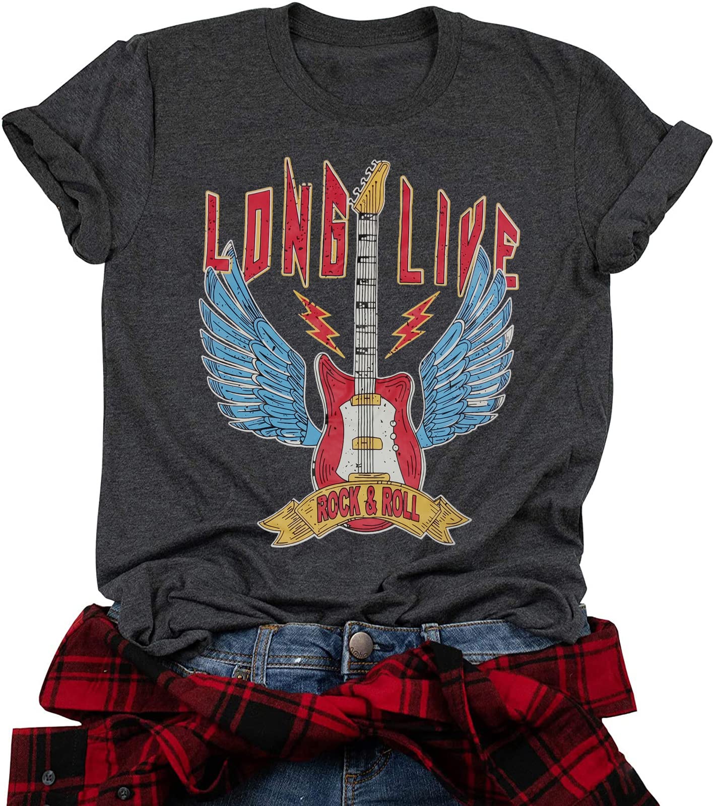 Rock & Roll T Shirt for Women Fashion Rock Music Graphic Tees Shirt Casual Country Music Rock Concert Band Shirt Top