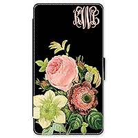 iPhone X, Phone Wallet Case Compatible with iPhone X [5.8 inch] Vintage Floral Roses Monogrammed Personalized Protective Case IPXW