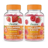 Lifeable Collagen & Vitamin C + Collagen & Biotin, Gummies Bundle - Great Tasting, Vitamin Supplement, Gluten Free, GMO Free, Chewable Gummy