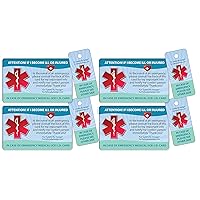 Medical ICE Alert in Case of Emergency Allergy Safety I.D. Identification Plastic Wallet Card and Key tag with Emergency Contact Call Card (Qty. 4 from TLC)