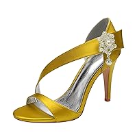 Womens Pearl Heel Sandals with Oblique Band Silver Satin Wedding High Heeled Bride Dress Party Evening Shoes 10.5CM Job Ankle Strap Shoes