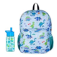 Wildkin 16 Inch Backpack Bundle with 16 Ounce Reusable Water Bottle (Dinosaur Land)