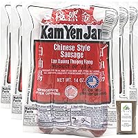 Kam Yen Jan Chinese Sausage Style Sausage (Lap Xuong Sausage), Asian Sausage, Thai Sausage, Lap Cheong, Taiwan Sausage, 14 oz (Pack of 5) + Includes-Free Rhino Premium Ground White Pepper .035 oz