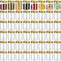 Aoriher 48 Pcs 8 Oz Clear Plastic Jars Containers with Screw on Lids Round Empty Plastic Storage Containers Refillable Small Plastic Mason Jars Food Jars Canisters for Kitchen Storage(Gold)