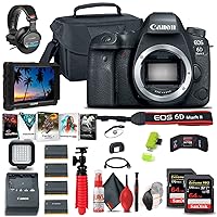 Canon EOS 6D Mark II DSLR Camera (Body Only) (1897C002) + 4K Monitor + Pro Mic + Pro Headphones + 2 x 64GB Memory Card + Case + Corel Photo Software + 3 x LPE6 Battery + More (Renewed)