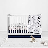 Bacati Nautical Whales/Boats/Stars Muslin 3pc Crib Set with 4 Layer Lux Muslin Dream Blanket (Boys Navy/Red)