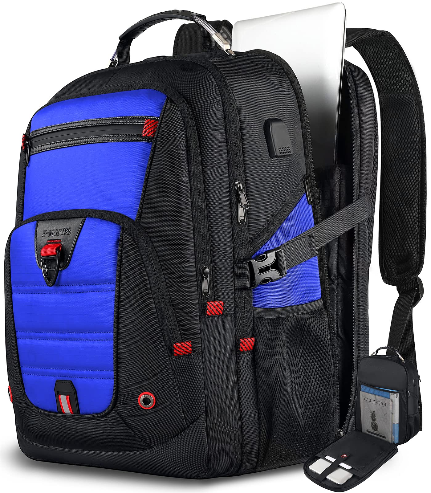 Backpack 17.3 Inch, Laptop Backpack, Carry on Backpack, Durable Extra Large TSA Friendly Business Travel Laptop Backpack with USB, Anti Theft College School Bag Christmas Gift for Men Women, Blue