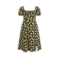 Midi Dress Summer Dresses for Women 2024 Plus Size Summer Dresses Fruit Square Neck Puff Sleeve Midi Dress Curve & Plus