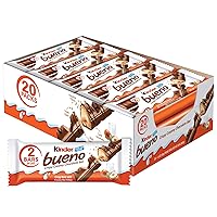 Kinder Bueno Milk Chocolate and Hazelnut Cream, Bulk 20 Pack, 2 Individually Wrapped Chocolate Bars Per Pack, 30 oz