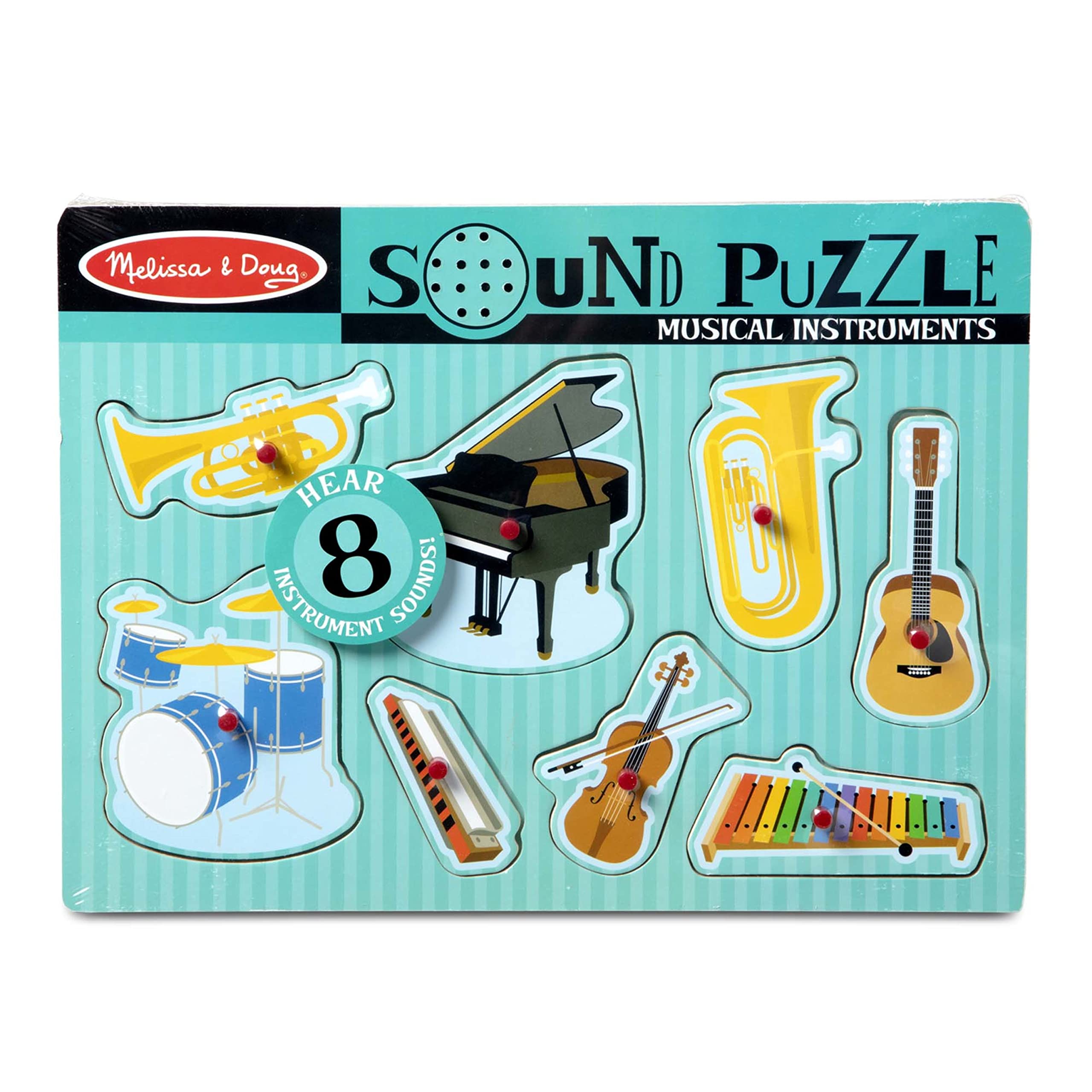 Melissa & Doug Musical Instruments Sound Puzzle - Wooden Peg Puzzle (8 pcs) - Wooden Peg Chunky Baby Puzzle, Music Learning Toys, Musical Sound Puzzles For Toddlers And Preschoolers Ages 2+