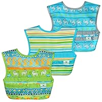 green sprouts Snap and Go Easy-wear Bibs for Baby and Toddler (3 pk) Comfortable, Waterproof Protection for Messy Eaters Flipped Pocket Easily Catch Spills, Easy Clean , 9-18 Month