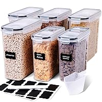 Cereal Containers Storage Set - 6 Piece Airtight Large Dry Cereal Storage Containers(135.2oz), BPA Free Dispenser Plastic Cereal Storage Containers with 16 Labels & Pen