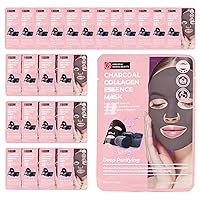 Original Derma Beauty Collagen Face Masks 24 PK Deep Purifying Charcoal Face Mask Skin Care Sheet Masks Set for Beauty & Personal Care Korean Face Mask