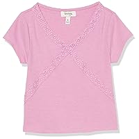 Girls' Short Sleeve Rib Knit and Lace Accent Top