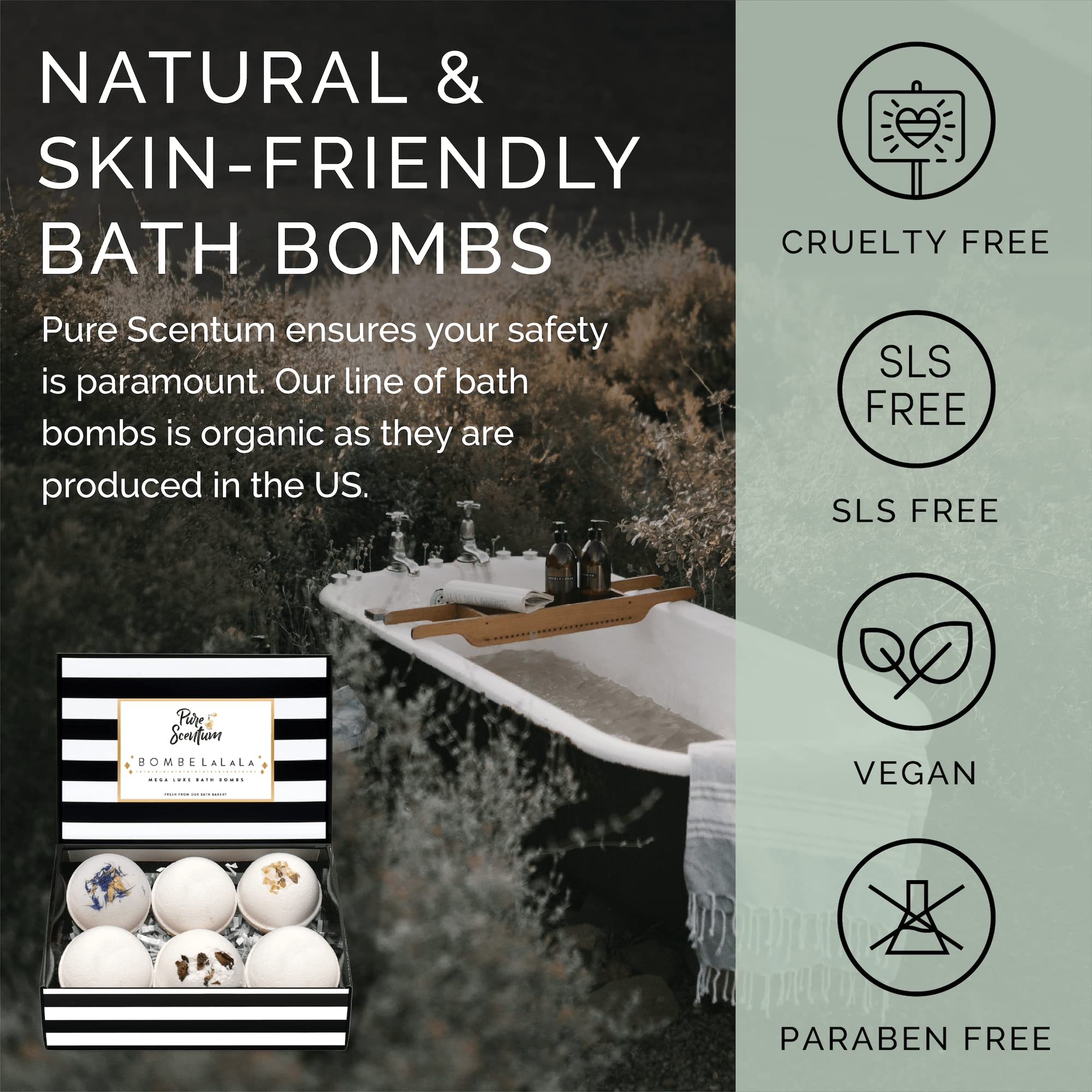 Pure Scentum Extra Large 6oz Vegan Bath Bombs for Women - US Made Organic 6 Relaxing Bath Bomb Gift Set for Women – Luxurious, Organic Bath Bombs for Women and Men (BombeLaLaLa)