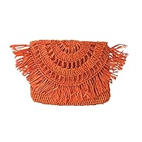 Mar Y Sol Women's Mia Crochet Raffia Fringe Small Clutch, Mango