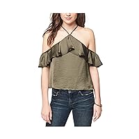 AEROPOSTALE Womens Cold Shoulder Knit Blouse, Green, X-Small