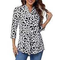 BAISHENGGT Womens 3/4 Sleeve Floral Printed Notch V Neck Blouses Tunics Tops