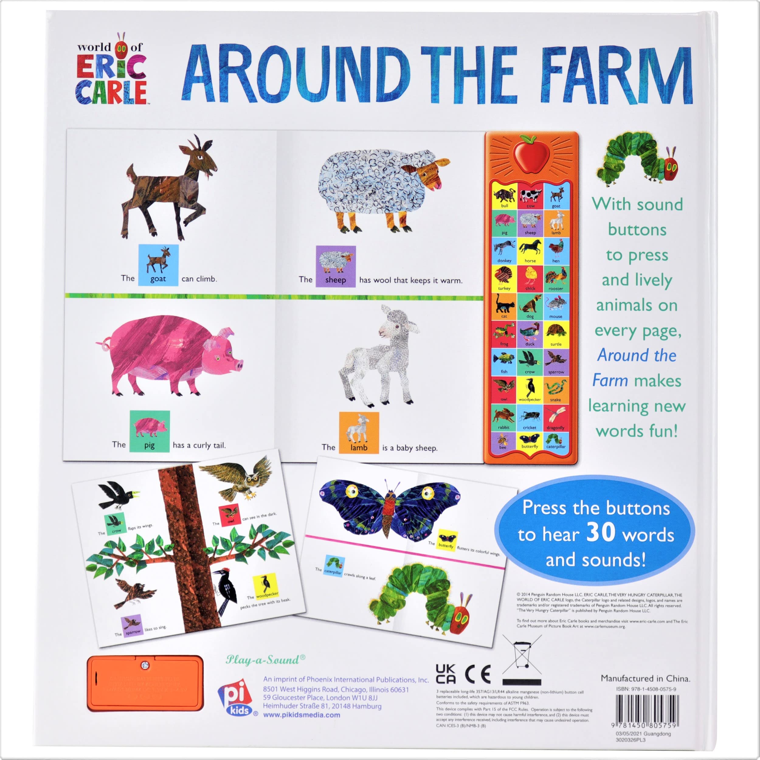World of Eric Carle, Around the Farm 30-Button Animal Sound Book - Great for First Words - PI Kids